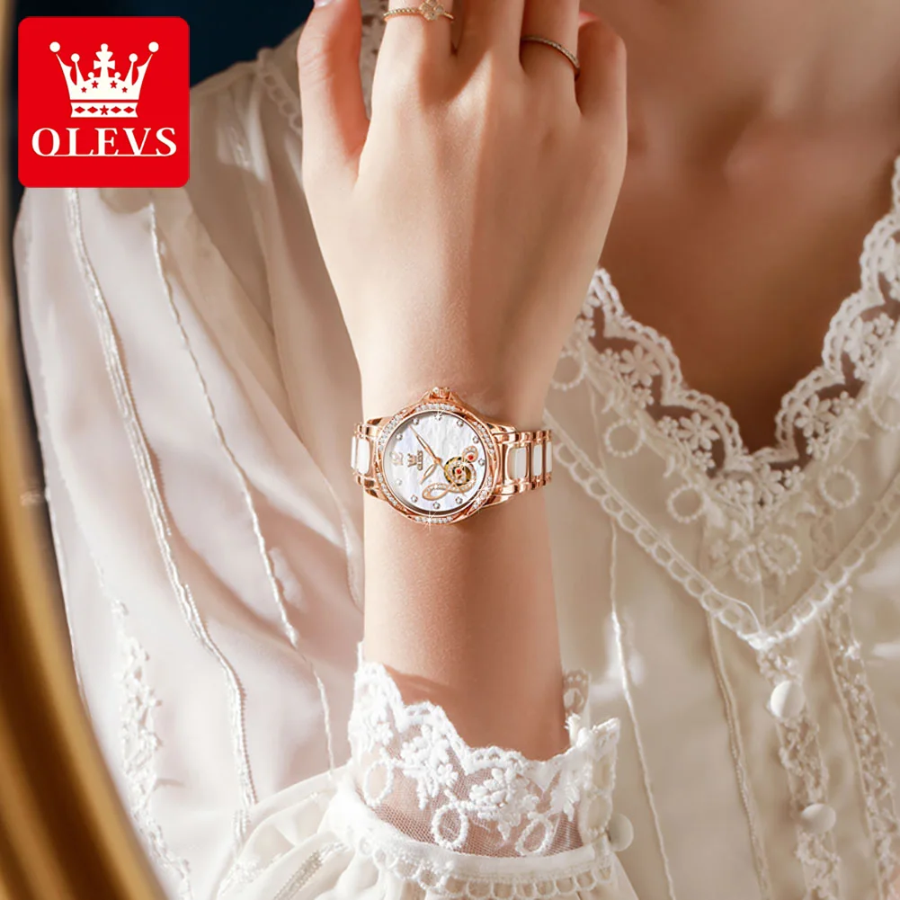 OLEVS New Trend Womens Watches Women Fashion Rose Gold Diamond Case Luminous Waterproof Mechanical Watch Watch Gift Reloj Mujer enlarge