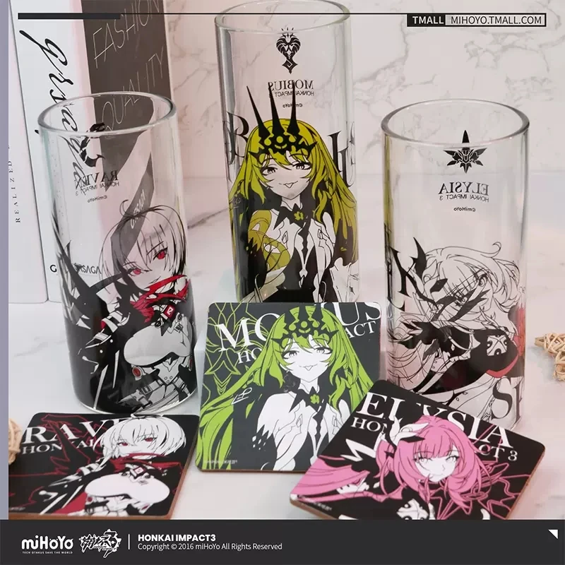 

Game Honkai Impact 3RD Elysia Mobius RAVEN Cosplay Glass Cup miHoYo Official Cup Coaster Set Anime Accessory Gift 2023 New