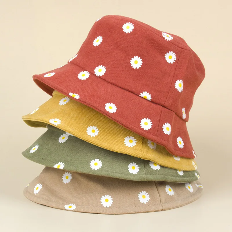 

New Cute Daisy Pattern Kids Bucket Hat Flower Wide Brim Baby Boys Girls Sun Protection Fisherman Hat Children Beach Panama Caps