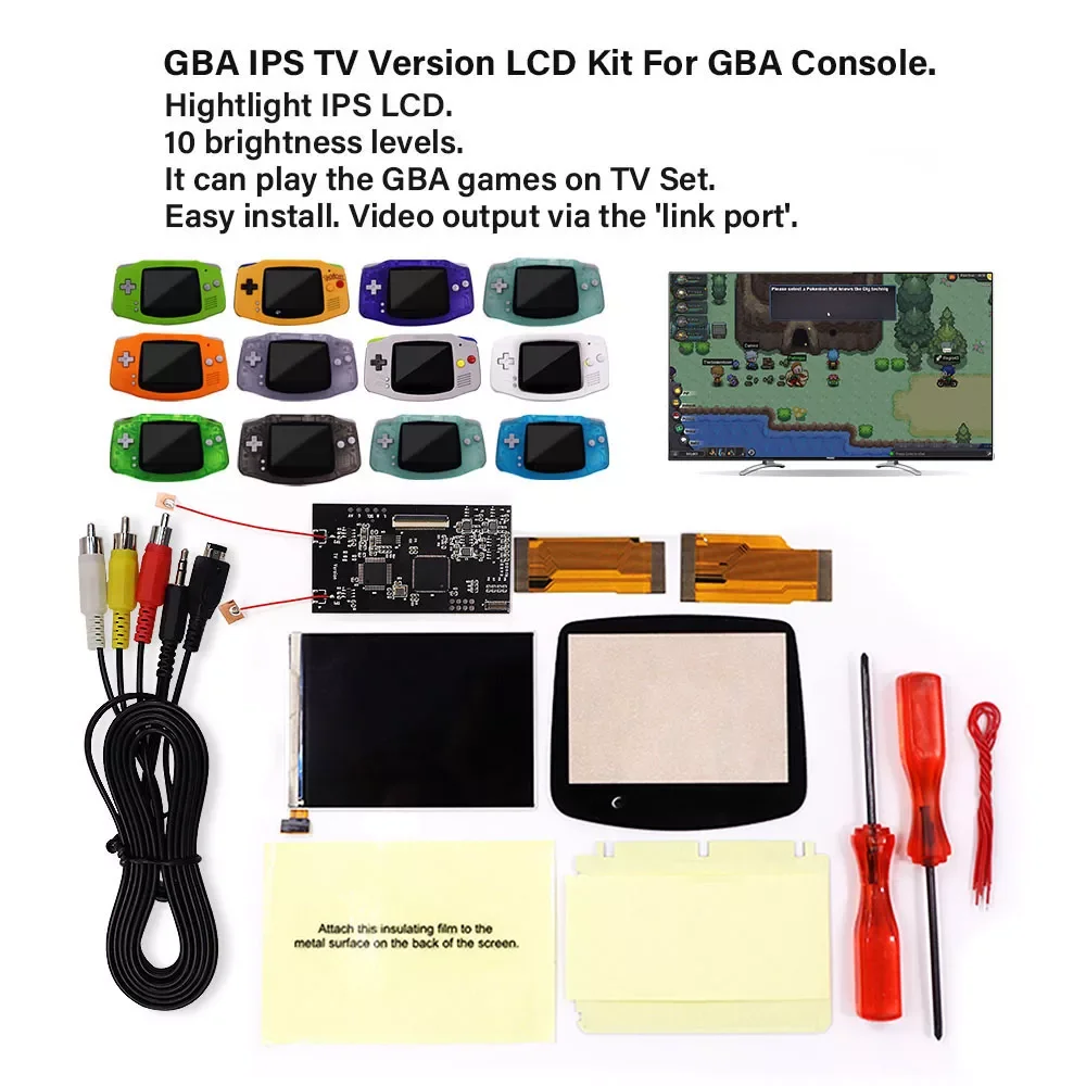 

V2 IPS LCD TV Version for GBA Backlight LCD 10 Levels Brightness For GBA TV Version For GBA Console And pre-cut Shell case