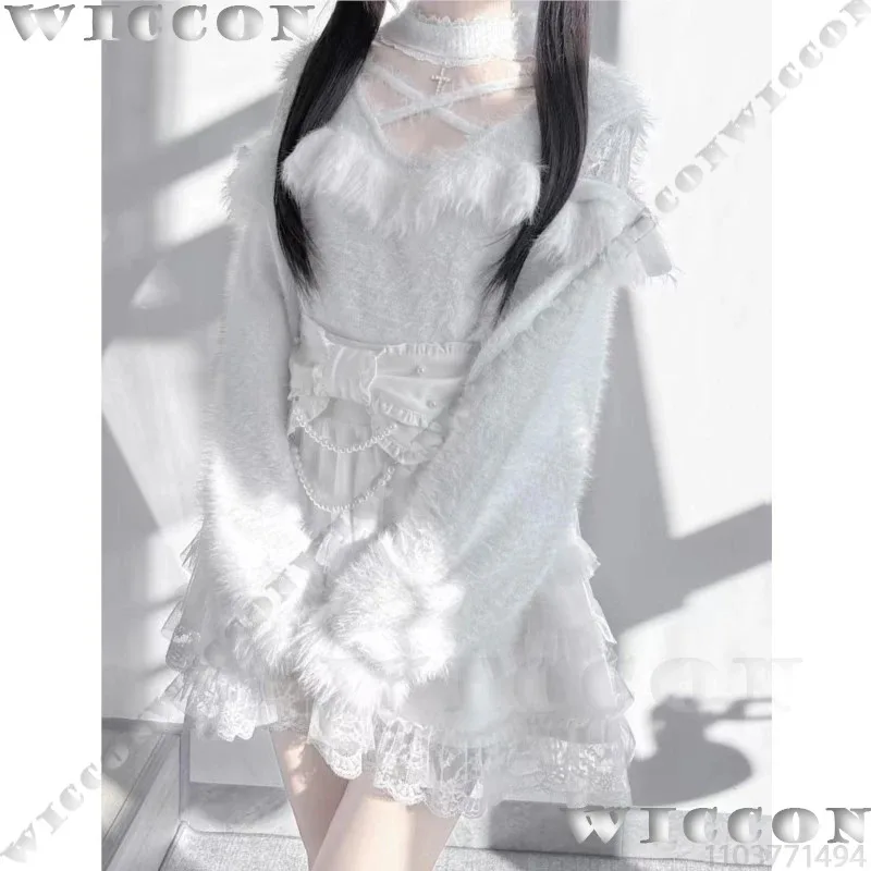 Фото Jirai Kei Girl Косплей Костюм Underground Idol Экипировка Свитер на бретелях Торт Лук Прозрачная Юбка Черно-Белое Платье Женщины по индивидуальному заказу; №4