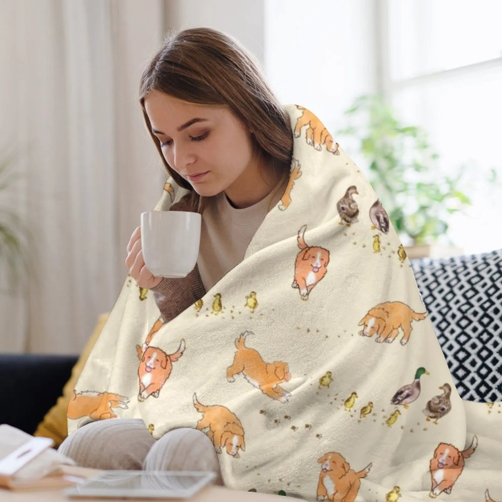 Толлер щенки и утки - кремовое одеяло для кемпинга винтажные меховые изделия