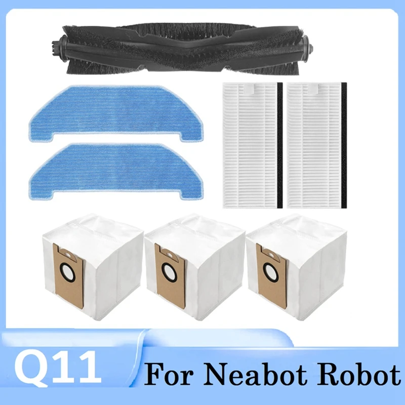

8 шт., Сменные аксессуары для Neabot Q11 Запчасти для робота-пылесоса, моющаяся основная щетка, HEPA фильтр, Швабра, пылесборник