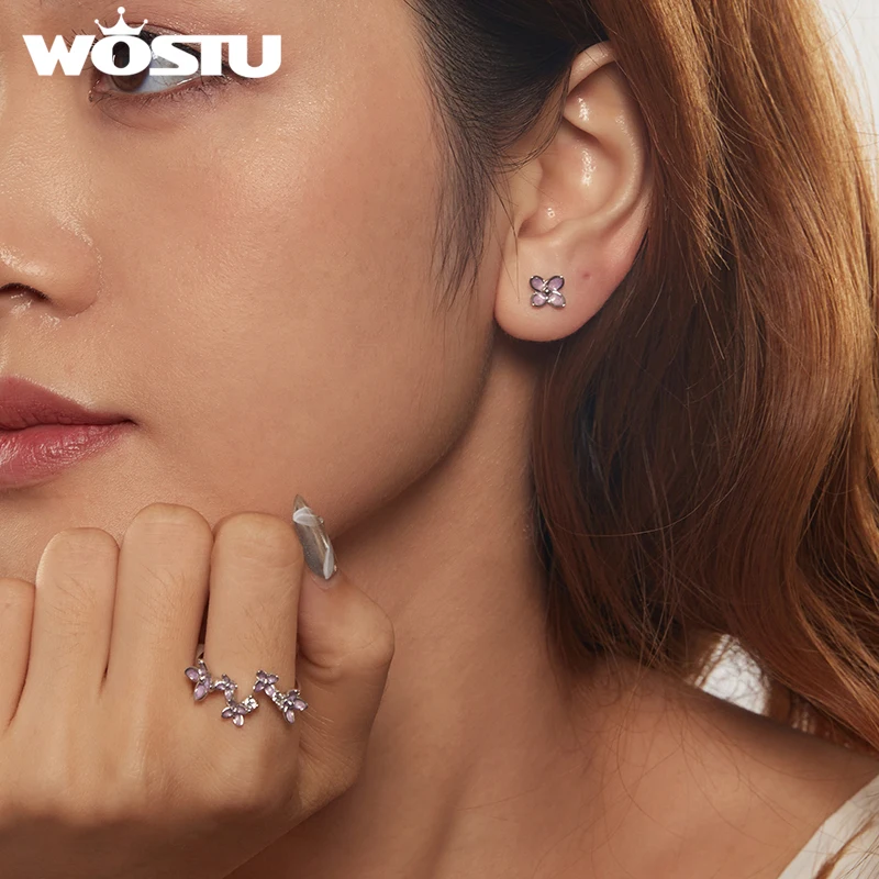 WOSTU Стерлингового Серебра 925 пробы Сиреневый Цветок Открытое Кольцо