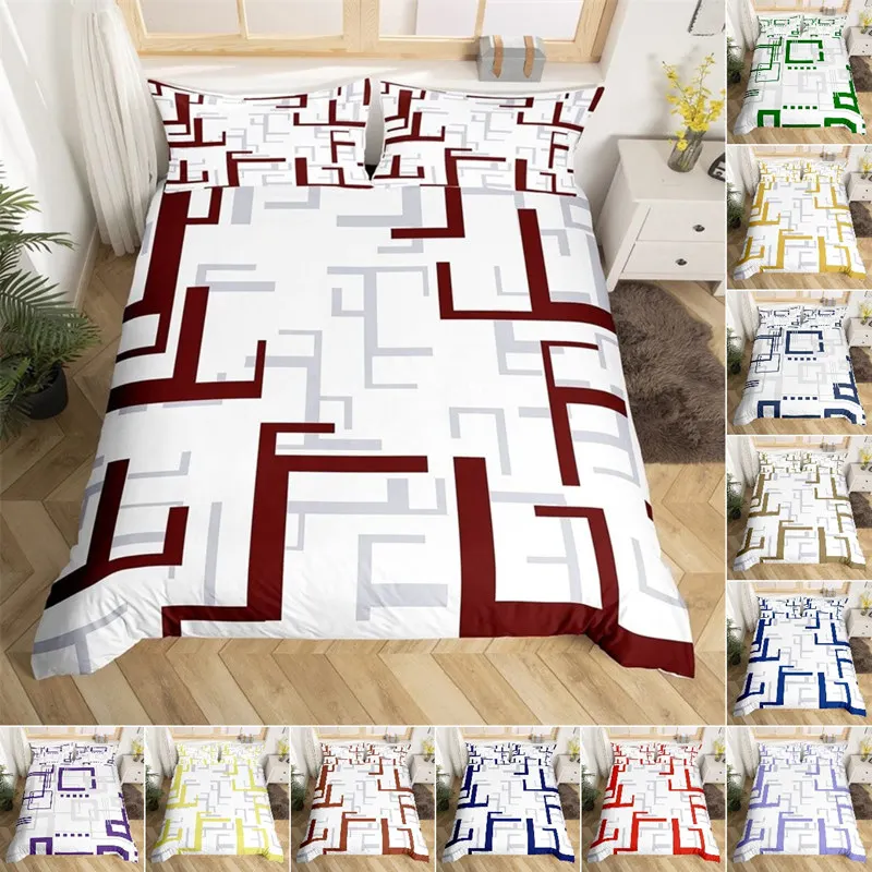 

Modern Geometric Duvet Cover Abstract Lines Bedding Set Lattice Plaid Comforter Cover Ombre Art Urban Art Quilt Cover Twin Size