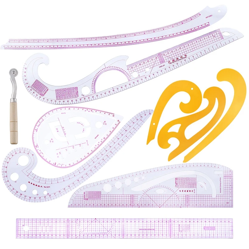 

8Pcs Plastic French Curve Measure Pattern Grading Rulers Stick Pattern Design Dressmaking Tailor Sewing Ruler Supplies