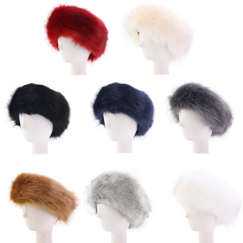 

Fashion Fluffy Winter Warm Cap Wide Headband Elastic Outdoor Ski Hats Furry Ear Warmer Soft Warm Earmuff for Women