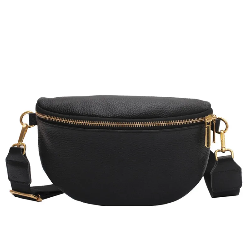 

Vintage Fanny Pack Luxury Woman Banana Waist Bag Wide Shoulder Strap Crossbody Chest Bag Soft Leather Designer pochete feminina