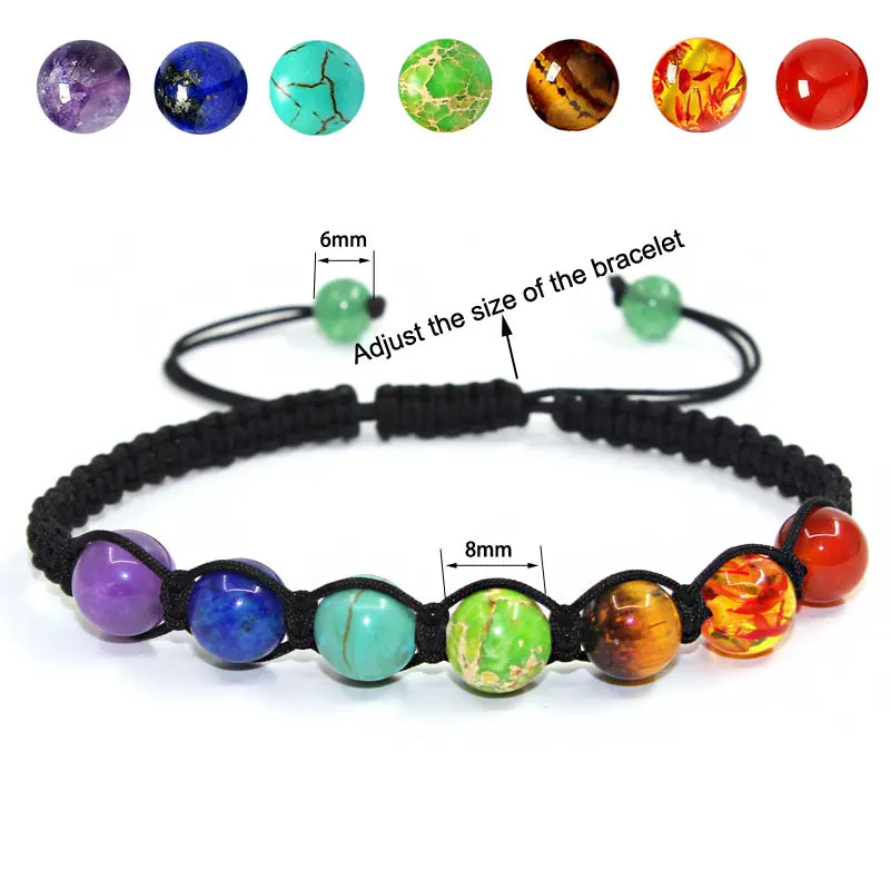 

Handmade Natural 7 Chakra Bead Stone Bracelets for Women Reiki Healing Yoga Bracelet Strand Beaded Bracelet Men