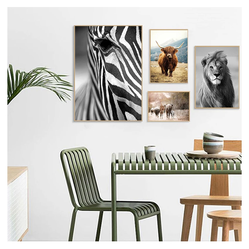 Настенный художественный постер африканское животное лев зебра корова печать на