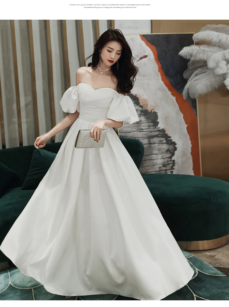 

White Evening Dress Summer Birthday Party Temperament Long Style Light Luxury French High-End Shoulder