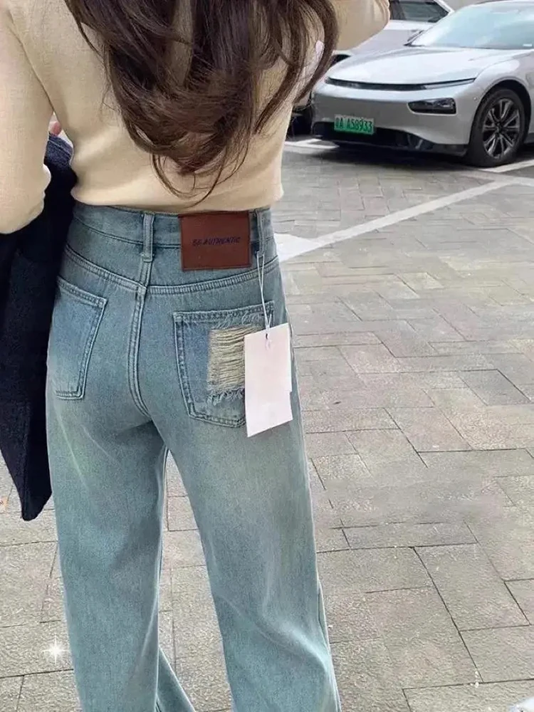 Зимние широкие джинсы с бархатной подкладкой и высокой талией теплые мешковатые