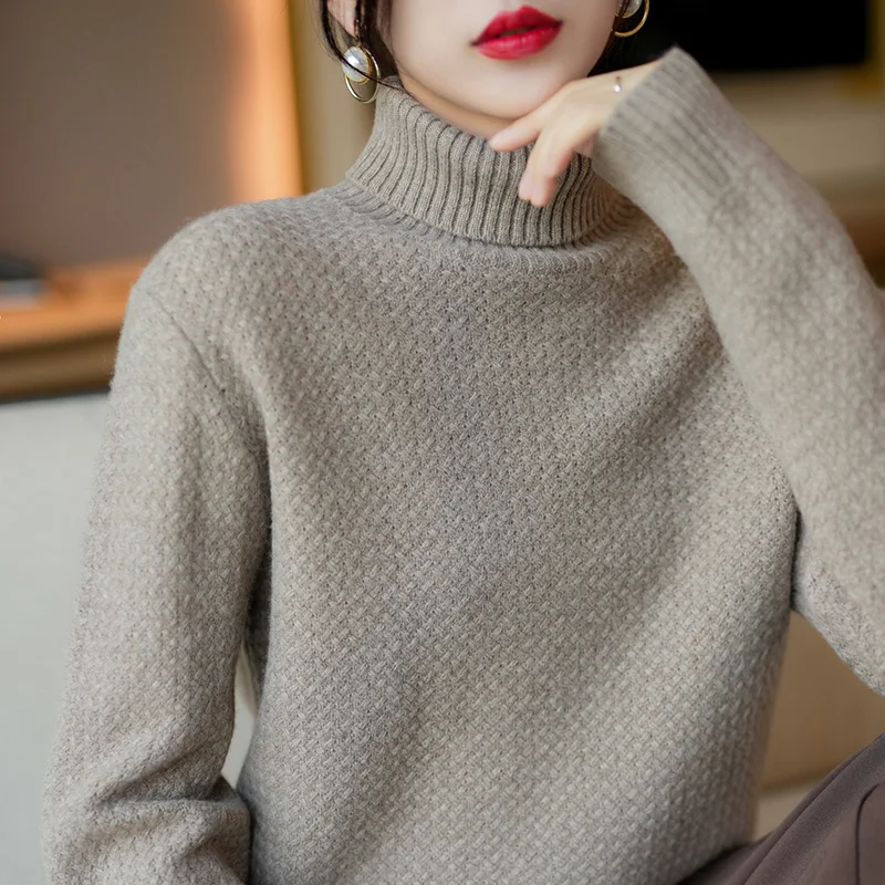 

22 autumn and winter new high-neck women's sweater sweater 100% pure wool solid color long-sleeved sweater warm and fashionable