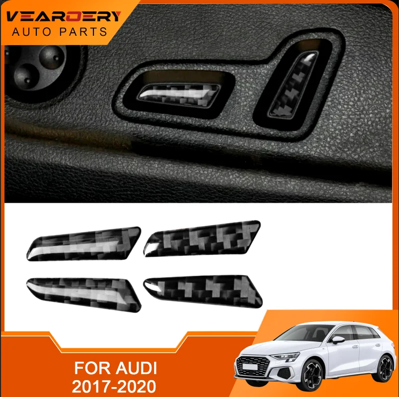 

4pcs Car Seat Adjust Button Cover Sticker Carbon Fiber Trim Auto Anti-Scratch Accessories For Audi A4 B9 2017 2018 2019 2020