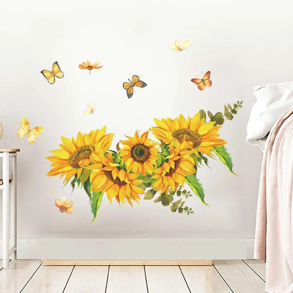 

Sunflower Bouquet Butterfly Bedroom Porch Refrigerator Commercial Wall Beautification Decorative Wall Stickers Room Decor