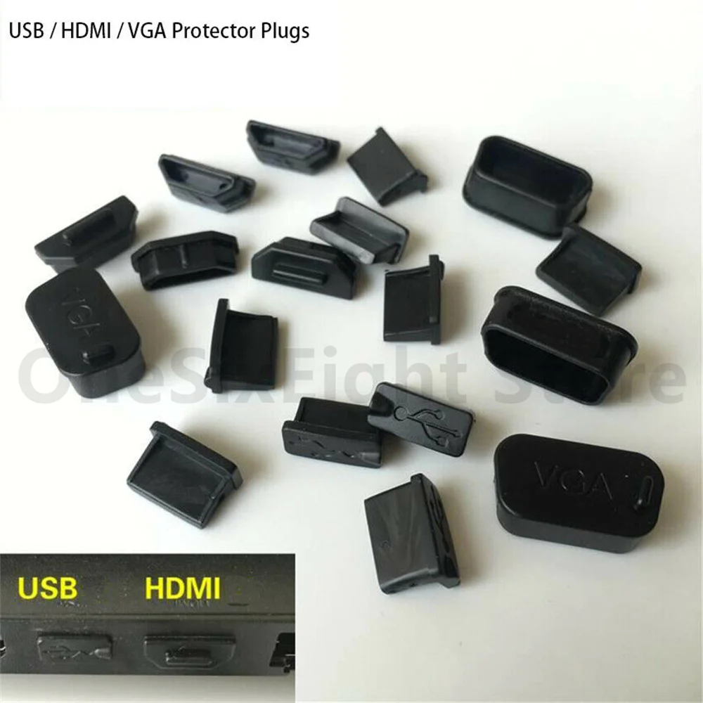 Anti Dust Stopper Female USB HDMI VGA Protector Plugs Black Rubber Cover Case PC