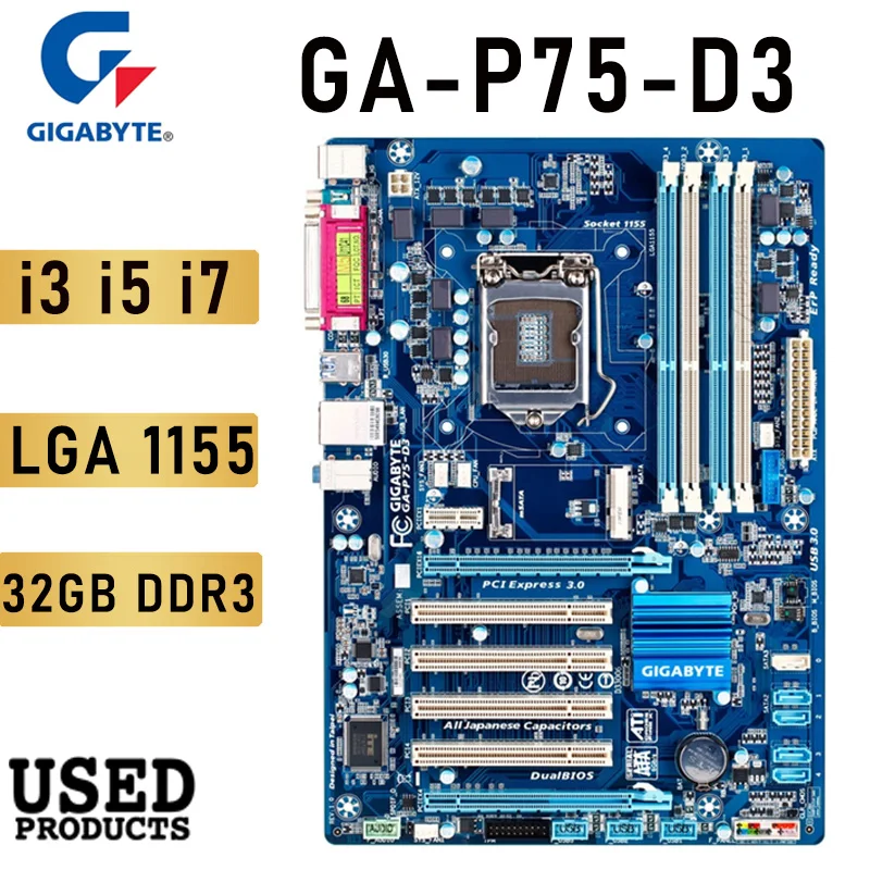 

LGA 1155 Gigabyte GA-P75-D3 Motherboard LGA 1155 DDR3 LGA 1155 32GB CrossFireX Intel B75 Mainboard 1155 ATX Support i3 i5 i7 CPU