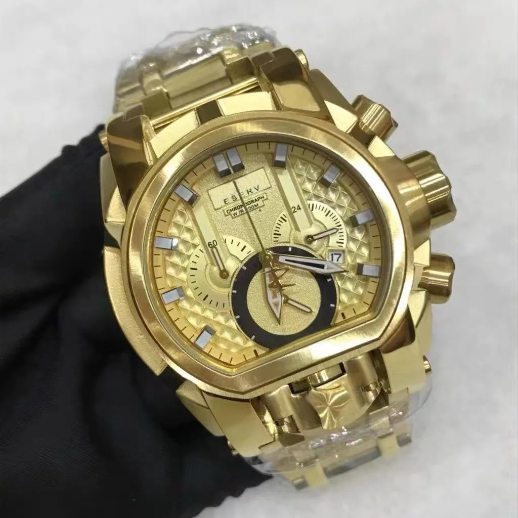 Gold Men's Original Design Invicto Watches Large Dial Multifunction Chronograph Steel Material AAA Undefeated Reserve Bolt Zeus