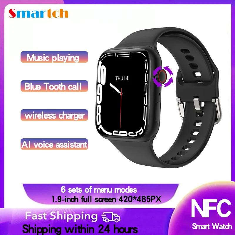 

New Men Blue Tooth Call Smartwatch Wireless Charger 1.9 Inch Heart Rate Women Music Play Wristwatch NFC Smart Watch PK W17 W27