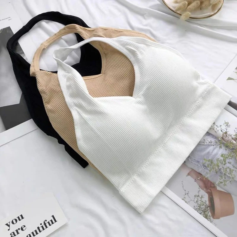 

Women Wire Free Sport Bra Suspenders Solid Shockproof Crop Fitness Top Push Up Workout Gym Vest Halter Backless Bra