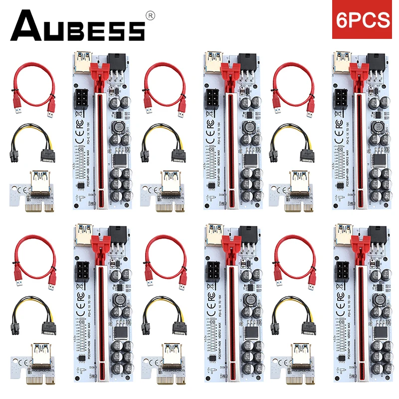 

6Pcs Newest Riser VER012 MAX USB 3.0 PCI-E Riser VER 012 MAX Express 1X 16x Extender GPU Riser Adapter Card LED Work Indicator
