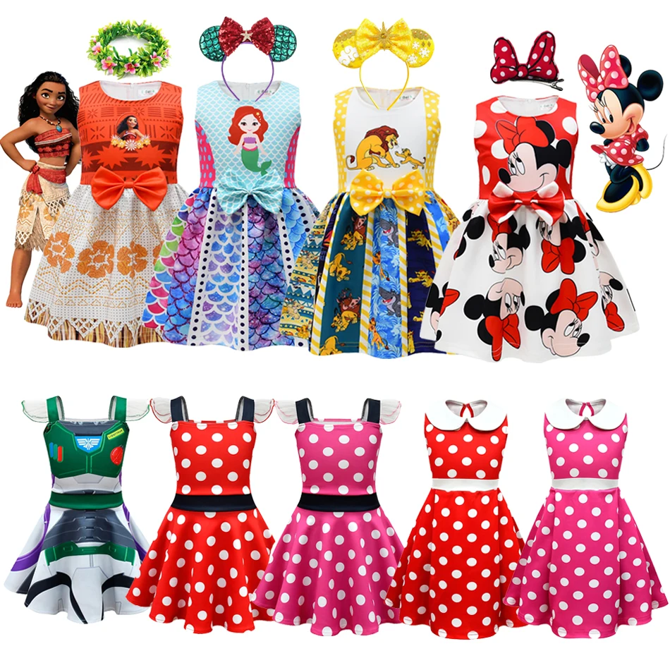 Summer Girls Princess Sleeveless Mickey Minnie Dress Clothes Buzz Children Party Moana Cosplay Vaiana Outfit Costume