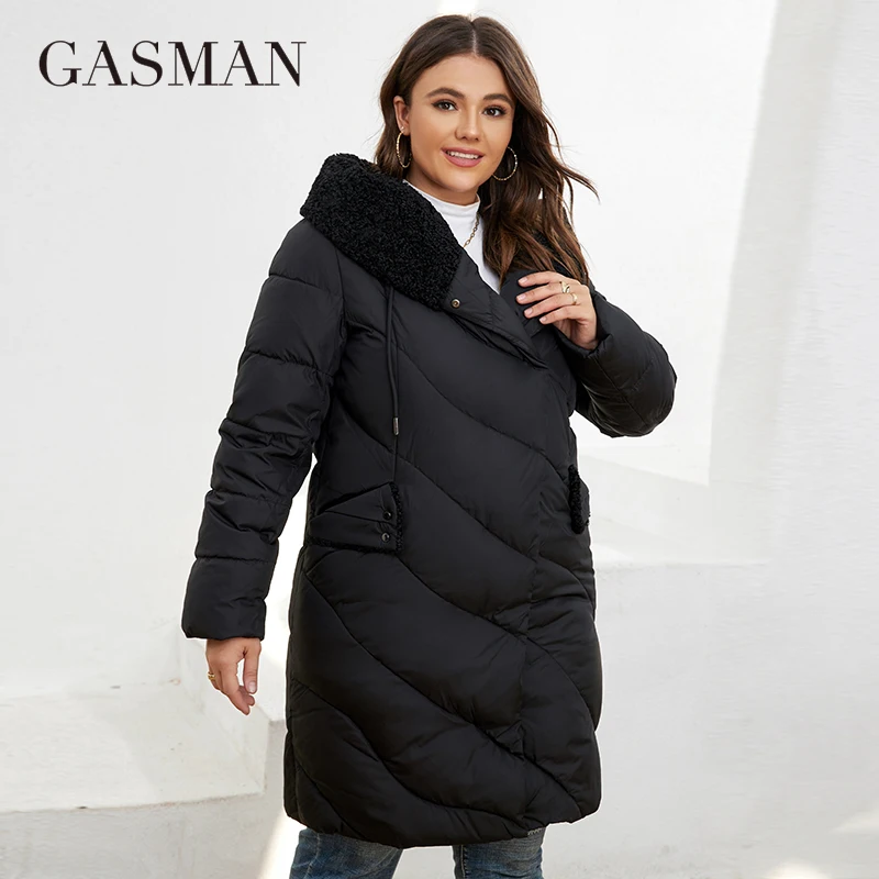 GASMAN Women's Winter Down Jacket  Long Classic Design Zipper Pocket Women Solid Color Coat Leisure Plus Size Parkas LD-21758