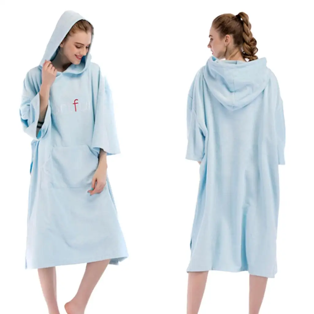 

Unisex Changing Robe Poncho Hooded Towel Bathrobe F Surfing Beach Kayak Swim