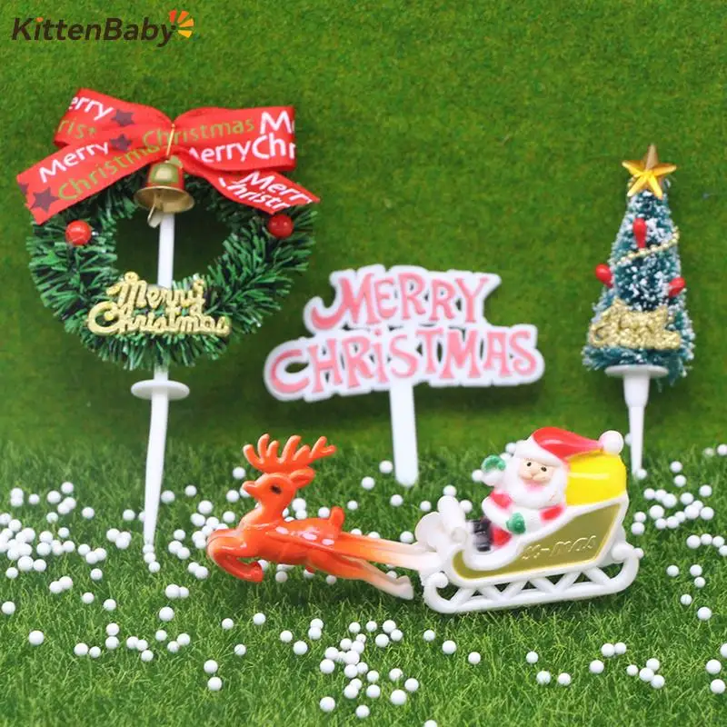 

1 Набор миниатюрный кукольный домик, Рождественский венок на елку, модель Санта-Клауса, лося, микро-ландшафтный декор, игрушка, украшение торта