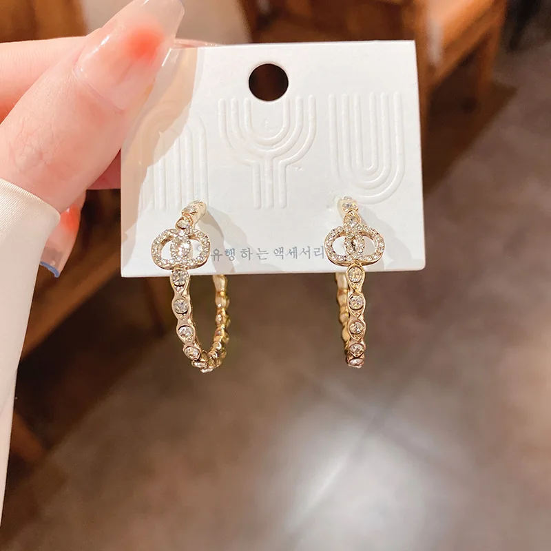 

Silver Needle And Diamond Double Circle Geometric Earrings, Simple Earrings At Dongdaemun, South Korea, Fashionable Design