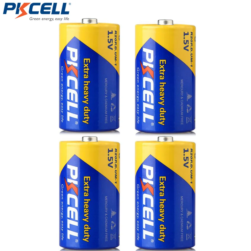 

4PCS/Lot PKCELL R20P D Size Battery 1.5 V Dry cell Carbon Zinc Battery Super Heavy Duty Battery Dry Batteries for toys