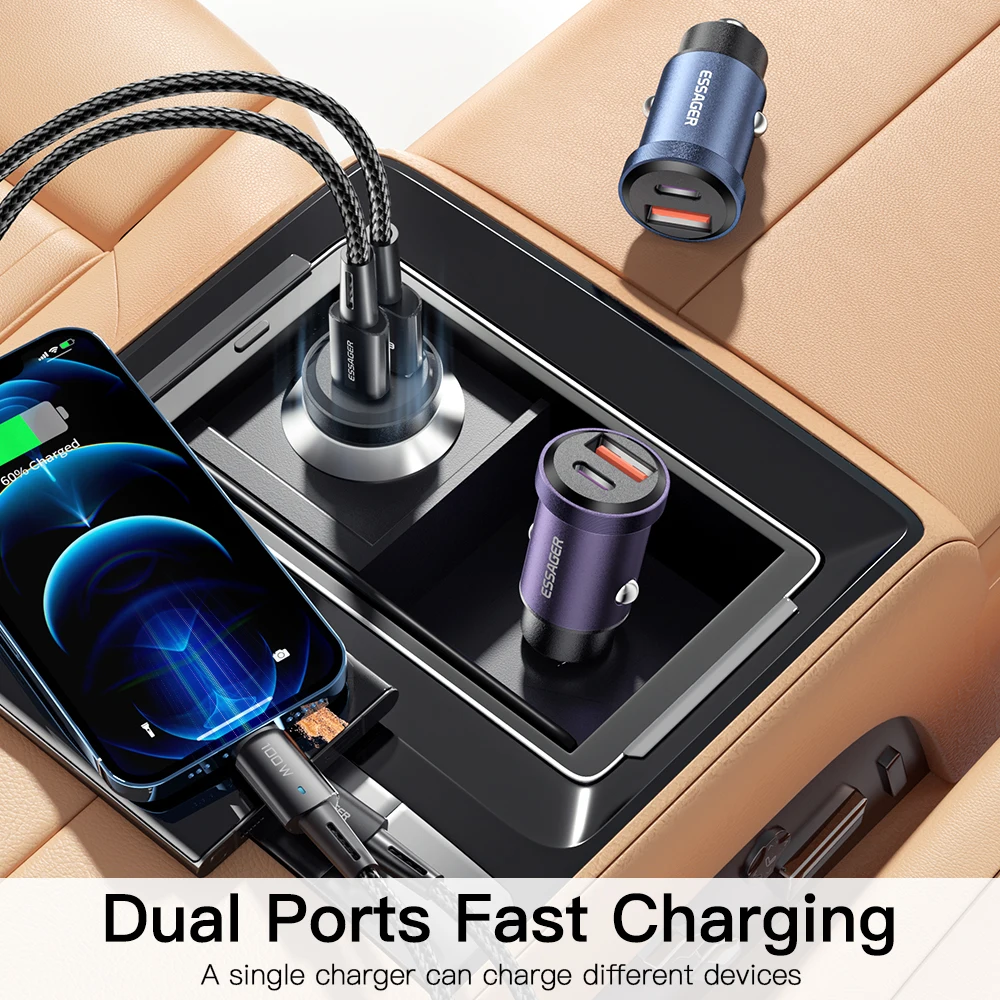Автомобильное зарядное устройство Essager USB Type-C 30 Вт быстрая зарядка QC PD 3 0