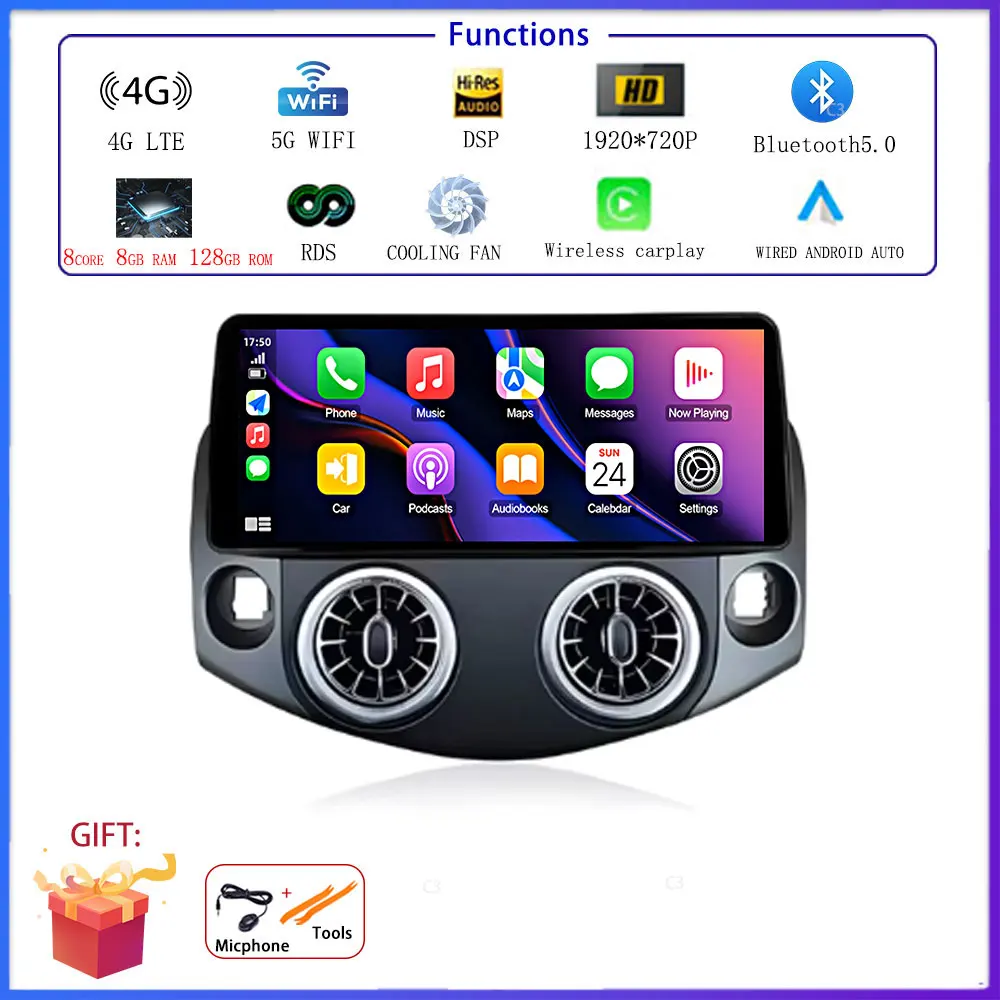 

12,3-дюймовый Android 15 QLED экран мультимедийный видеоплеер автомобильное радио для Toyota RAV4 2007-2011 GPS-навигация