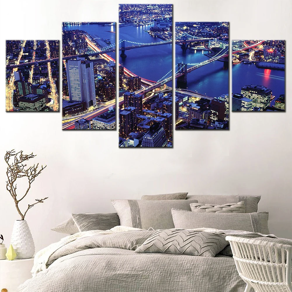 

HD Print Wall Art Painting 5 Piece New York City Bridge Landscape Modular Canvas Modern Pictures Home Living Room Decor Posters