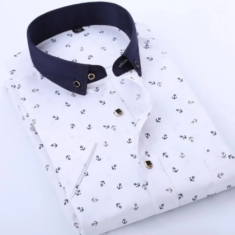 

New Men's Spring Summer Print Short Sleeve Shirt Print For Young And Middle-aged Mens Smart Casual Shirt Blue Purple Howdfeo