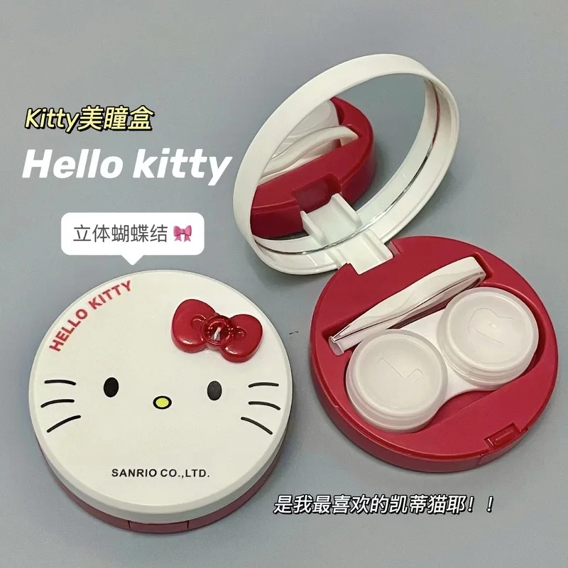 Новый круглый бант Hello Kitty с 3D бриллиантами зеркало милая коробка-компаньон для