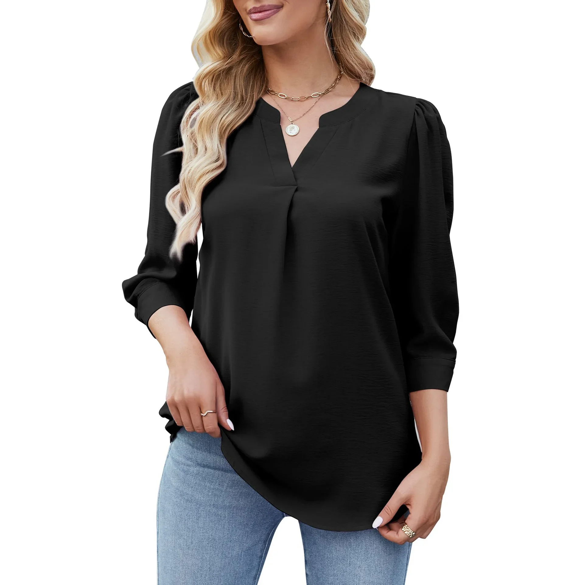 

Womens Female Fashion Casual V Neck Loose tops Shirts Blouse Shirts short sleeved New 2023