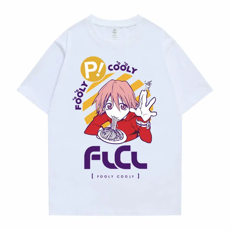 

Japanese Anime Fooly Cooly T Shirt Kawaii Funny Flcl Haruko Graphic Print Tee Men Women Loose Hip Hop White T-shirt Manga Tshirt