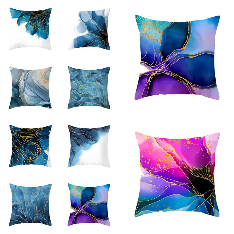

45*45cm Cushion Cover Gold Edge Pillow Case Geometric Throw Pillows Covers Inkjet Art Pillowslip Car Decorative Home Supplies