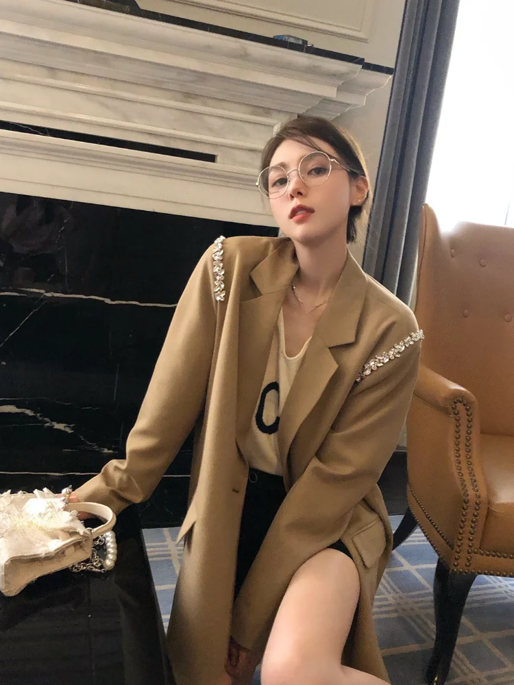 2021 Autumn Blazers Office Lady Casual Button Jacket And Coat Women Outdoor Party Korean Fashion Clothes Design Y2p Tops Chic