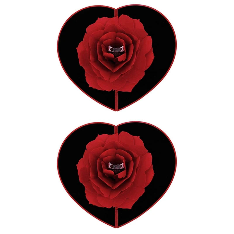 

2X Rose Flower Rotating Ring Box, Proposal Box, Rose Wedding Engagement Ring Box(Without Ring)