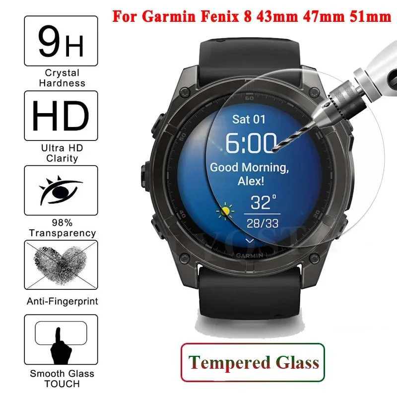 3 шт. для Garmin Fenix 8 43 47 51 мм ультра прозрачное закаленное стекло премиум-класса