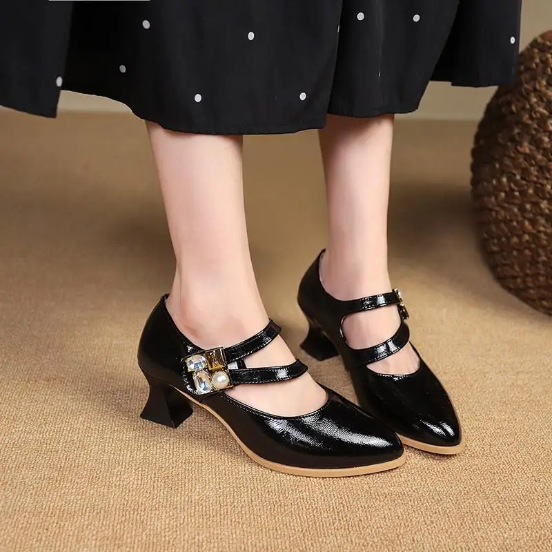 Женские туфли-лодочки на блочном каблуке черные лакированные туфли 2024 сандалии