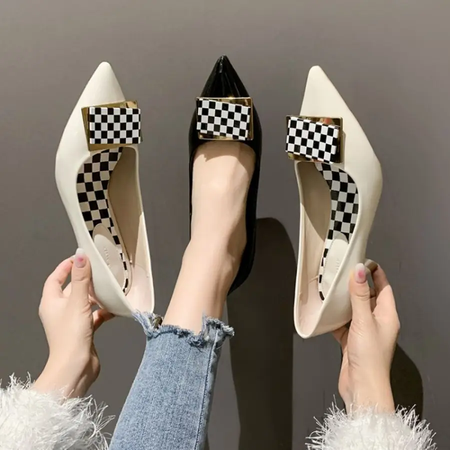 

2022 Spring Summer New Pointed High Heels Women's Sandals Women's Pumps Shoes Black and White Buckles Slip-on Dress Shoes