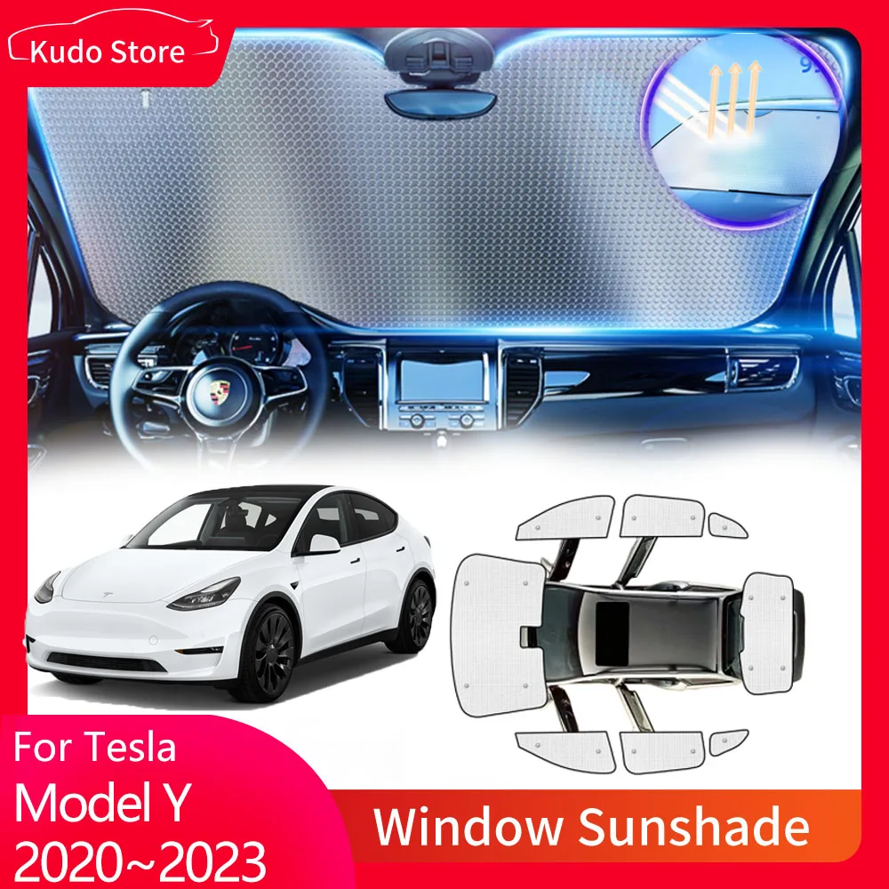 

Full Coverage Sunshades for Tesla Model Y 2020~2023 Front Windows Sun Protecti Visor Mat Rear Windshield Curtain Car Accessories