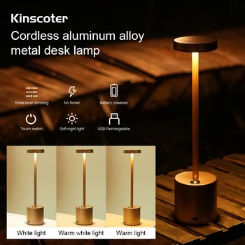 Cordless Rechargeable Gold Led Night Light Table Lamp Modern Bedside LED Aluminum Alloy Type-c USB Desk Lamp Room Decor