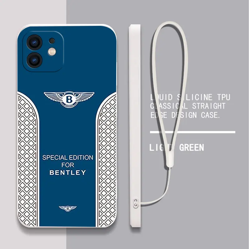 Роскошный силиконовый чехол для телефона Bentley Motoren для iPhone 15 14 13 12 11 Pro Max Mini X XR XS MAX с ремешком на руку