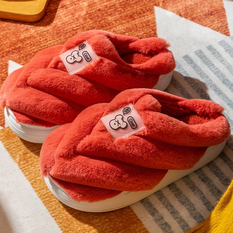 Furry Thick Sole House Slippers for Women Cute Insect Home Slippers Winter Female Platform Shoes with Fur Casual Unisex Slipper