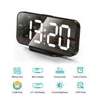 led mirror table clock digital alarm clock one click snooze dual alarm mode 2 usb charging ports memorizable time clock bedroom