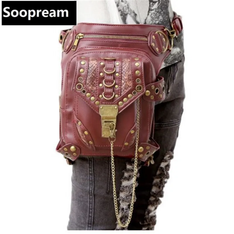 

Hot sale PU Leather Punk Retro Rock Gothic belt bag Shoulder Bag Men women Waist Bag Packs Women Messenger fashion leg bag